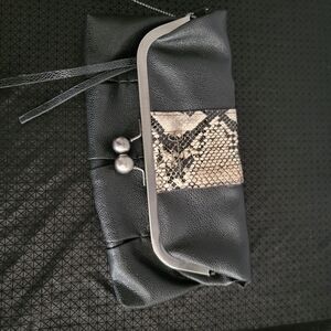 Jessica Simpson Black and Silver Snakeskin Clutch